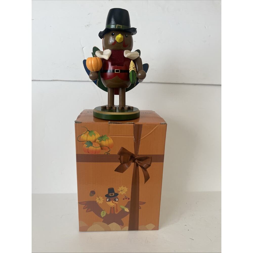 Adorable 8” Fall Thanksgiving Turkey Nutcracker Wood Pumpkin Pilgrim